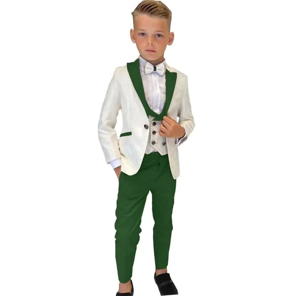 Paisley White Boy's Suit Set Wedding Guest Outfit For Kids Children Pantsuit Three Pieces Blazer Vest Pants Smart Stylish Tuxedo
