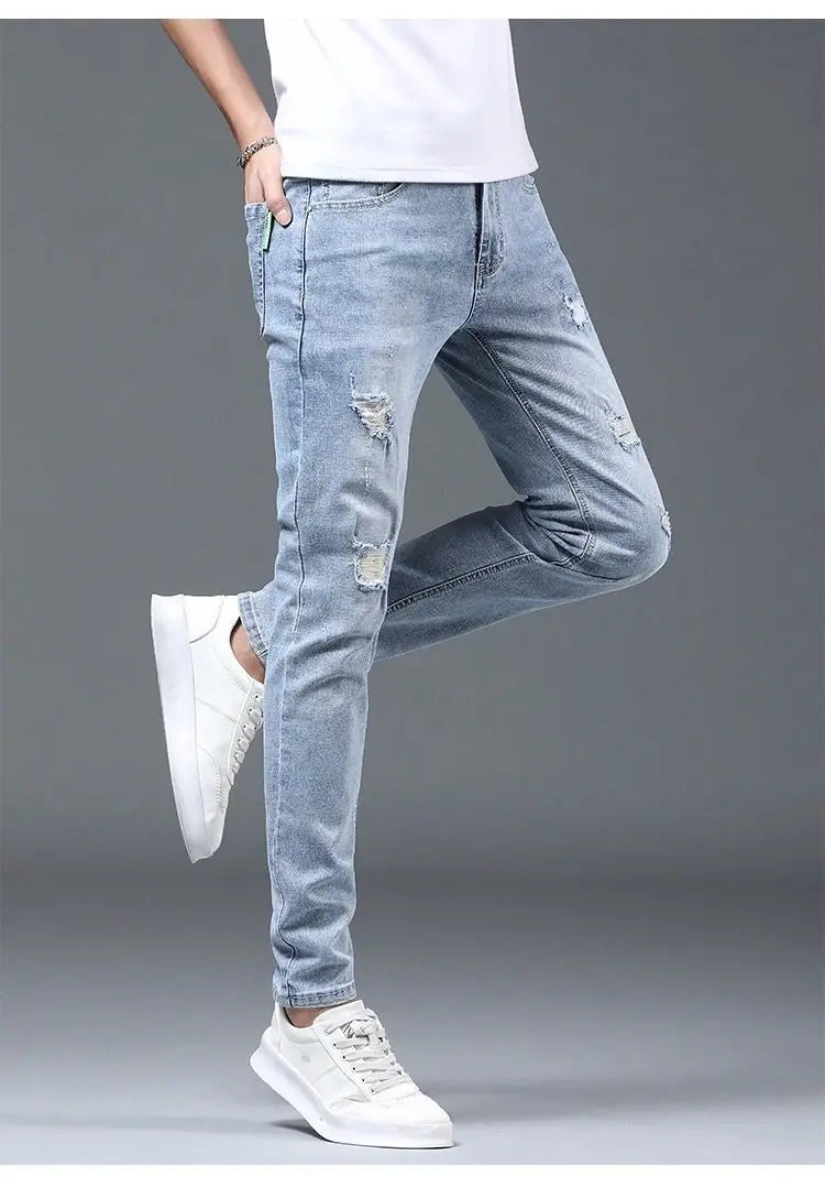 Luxury Summer Designer Korean Classic Streetwear Cowboy Pants for Men Fashionable and Comfortable Boyfriend Skinny Jeans Men