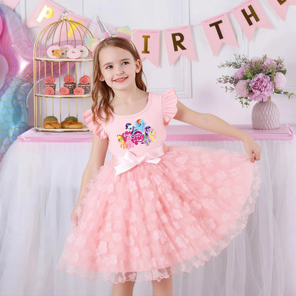 My Little Ponys Girls Summer Dress Cartoon Bow Tutu Dress 3D Butterfly Cotton Party Casual Dress for Baby 2-6Y