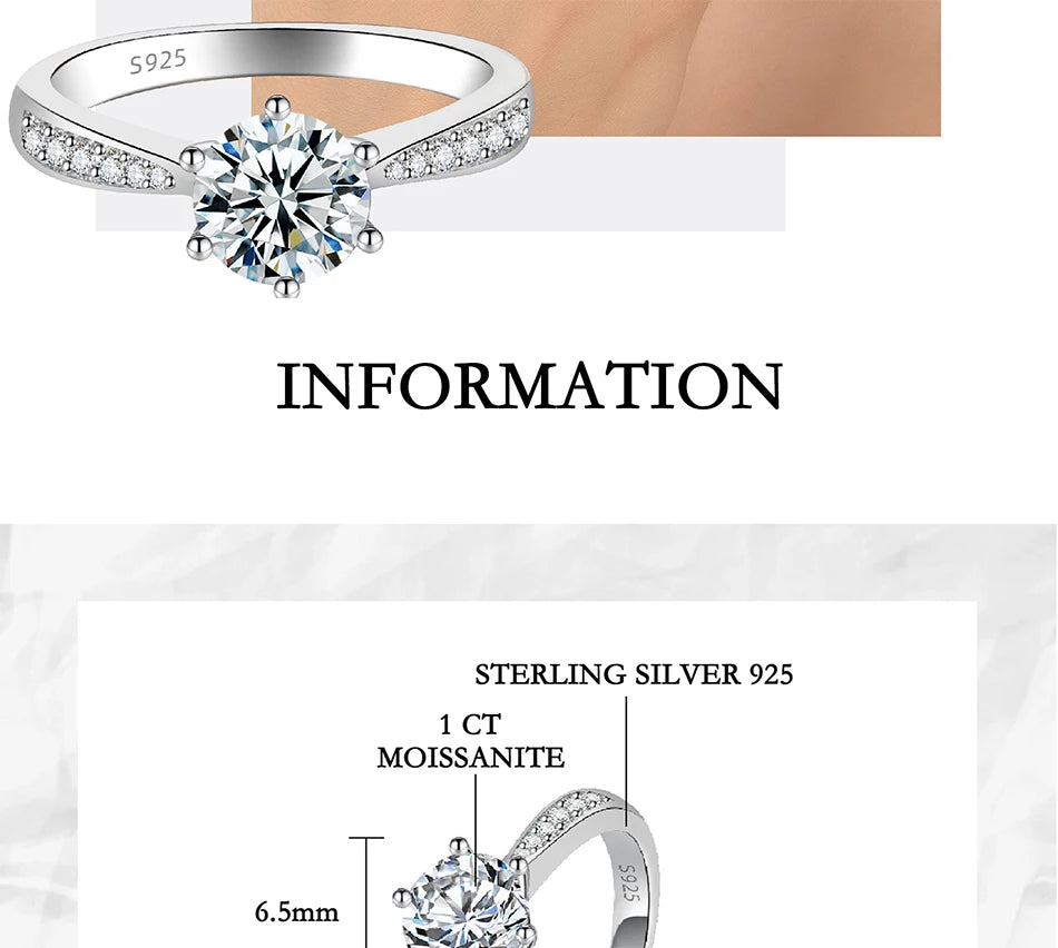 0.5-3CT Moissanite Ring For Women S925 Pure Silver Sparkling Engagement Ring Wedding High-end Jewelry