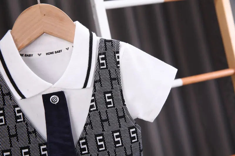 Children Boys Cotton Clothes Outfits Gentleman Tie Patchwork Vest T-Shirt 2pcs/Set Toddler Kids Clothing Sets Suit 0-5 Years