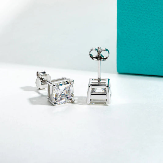 10K Gold Post 4/2/1ct Asscher Cut Moissanite Stud Earrings Anti-allergy Eearrings For Women Jewelry Wholesale