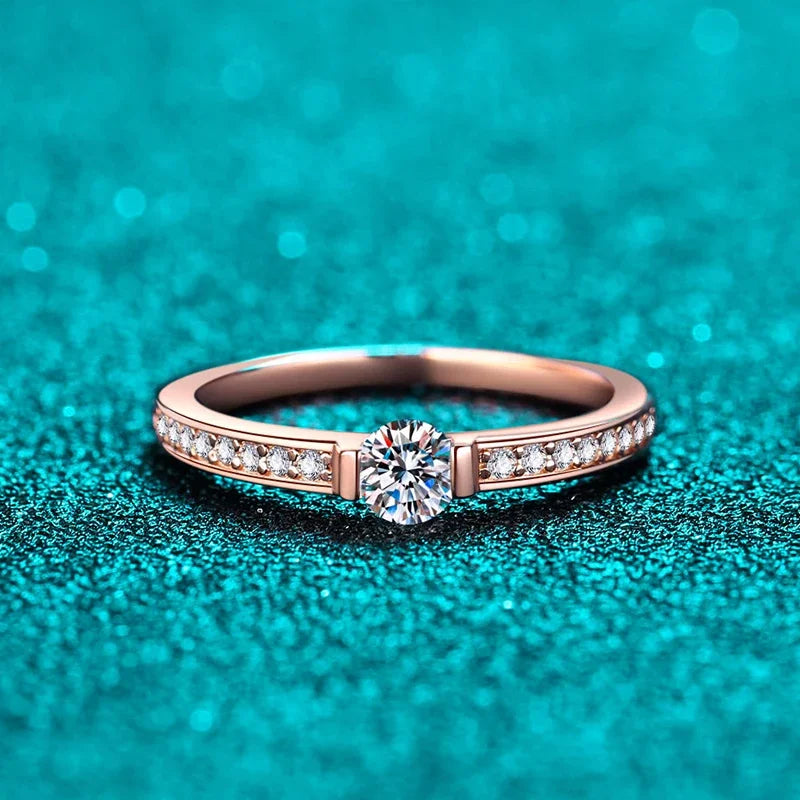 0.3ct D Color Moissanite Eternity Band Ring 925 Sterling Silver with Rose Gold Plated Wedding Rings For Women Jewelry