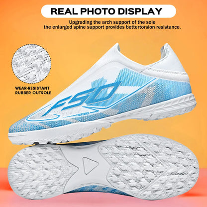 TF Football Shoes Kids Boys Girls PU Upper Durable Rubber Sole Anti-slip Wear-resistant Training Sneakers