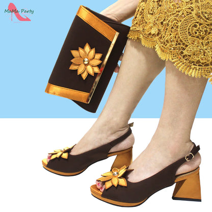 Design Italian Women Shoes and Bag Set in Green Color High Quality Comfortable Heels with Appliques for Wedding
