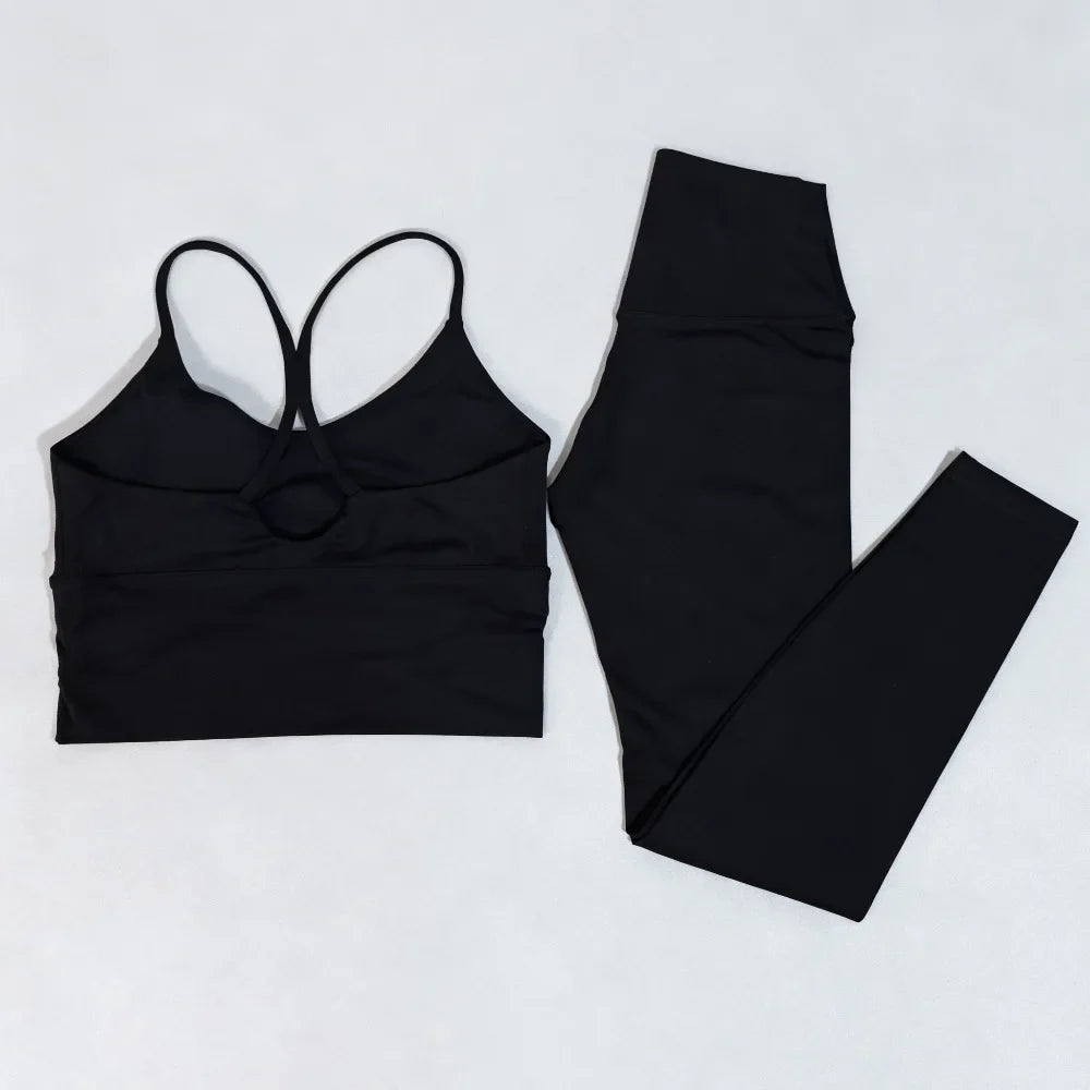 Naked Feeling Women's 2PC Gym Outfit: Seamless Sports Bra + High Waist Leggings, Shockproof Breathable Fitness Wear S-XL