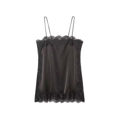 Elegant Sexy Lace Splice Satin Tops for Women Sleeveless Backless Beach Chic Tops Cropped Camisole Christmas Evening Party Tops