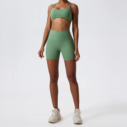Two Pieces Yoga Set Women Gym Shorts Sports Suit Female Soften Skin-Friendly Activewear Beauty Back Women Sportswear