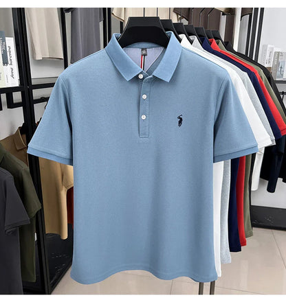 Luxury brand short sleeve men polo shirt summer ice silk breathable high-end pony embroidery design casual business Paul T-shirt