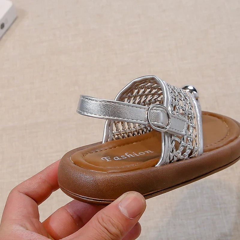 Children's Shoes Girls Flip-flops 2025 Brand Summer Sandals for Kids Fashion Braided Beach Shoes Princess Flat Slingbacks I05281