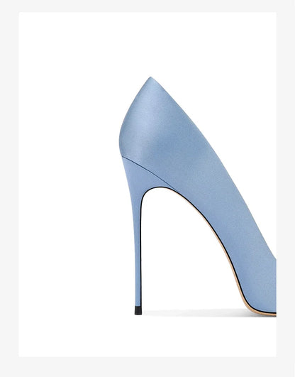 2026 Spring and Autumn New Women's Blue High Heels Pointed Thin Heel Rhinestone Square Buckle Dress Fashion Women's Shoes