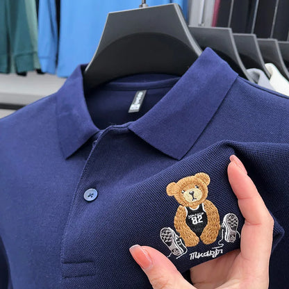 100% Cotton Luxury Quality Men's Polo Shirt Autumn Bear Exquisite Embroidery Long Sleeve T-shirt Trend Fashion Golf Menswear Top