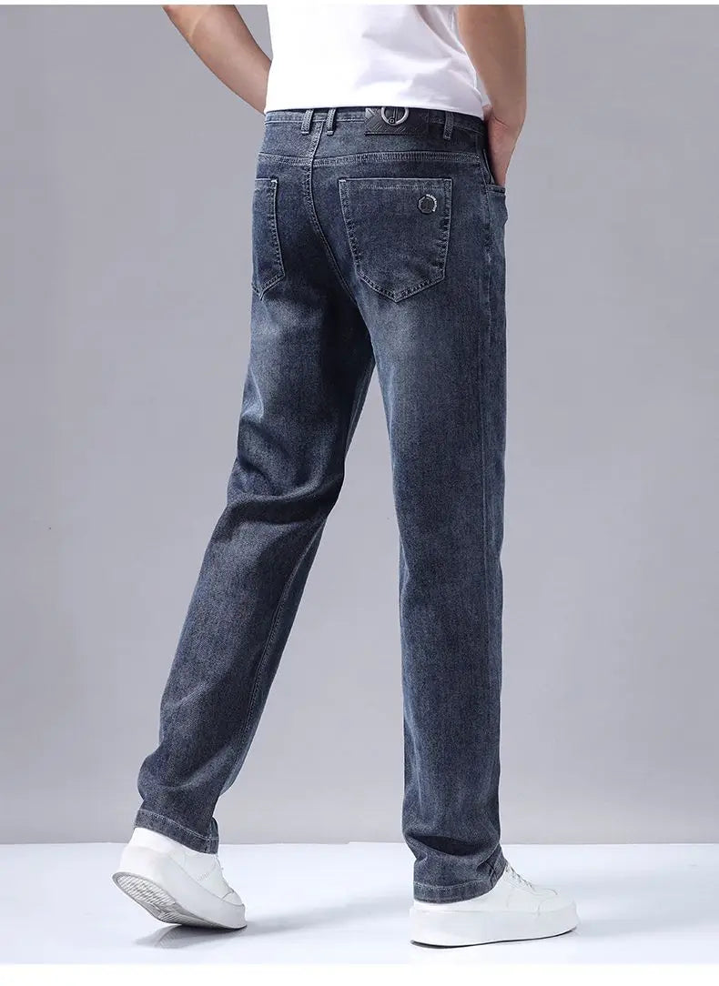 New Autumn Winter Mens Business Casual Jeans Straight Leg Fashion Denim Trousers Male Brand Clothing Slim Fit  Autumn and Winter