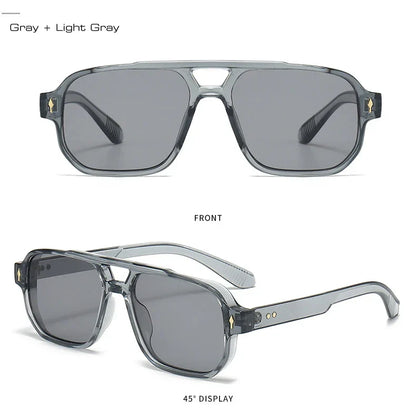 Vintage Double Bridges Men Square Sunglasses Fashion Clear Ocean Lens Eyewear Women Trending Rivets Sun Glasses UV400