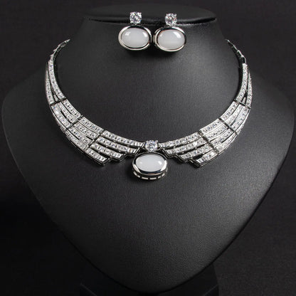 Conjunto de Joias 2 Peças Requintado Luxo Colar Brincos Femininos Vestido Festa Casamento Noiva Centenas de Acessórios Deslumbrantes M-371