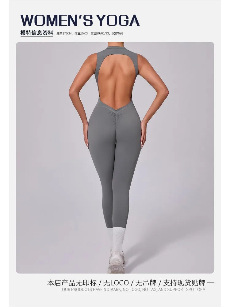 Women's High Elasticity Sports Jumpsuit Yoga Set Fitness Combination Lift Buttocks Bare Back Gym Sexy Romper for Active Women