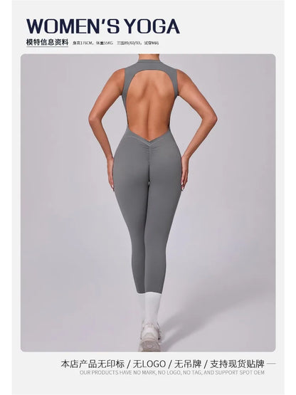 Women's High Elasticity Sports Jumpsuit Yoga Set Fitness Combination Lift Buttocks Bare Back Gym Sexy Romper for Active Women