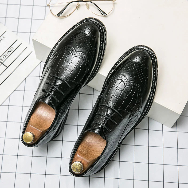 Luxury Men Brogue Dress Shoes Men Suit Casual Shoes Formal Business Leather Shoes Men Brown Wedding Italian Banquet Shoe Size 46