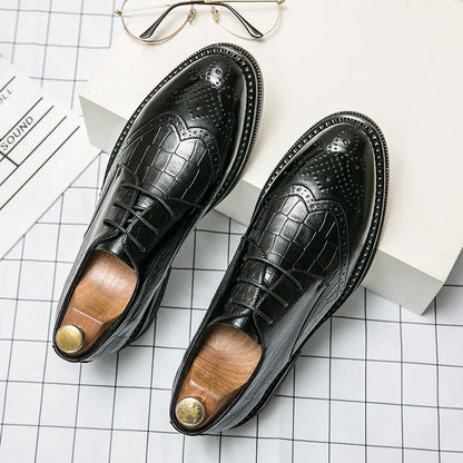 Luxury Men Brogue Dress Shoes Men Suit Casual Shoes Formal Business Leather Shoes Men Brown Wedding Italian Banquet Shoe Size 46
