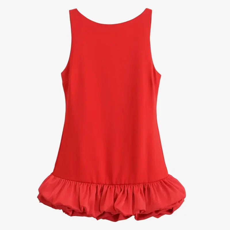 White Short Dress Women's Ruffle Backless Party Dresses Black Red Sleeveless Bodycon Mini Dress Woman Summer Sexy Vestidos