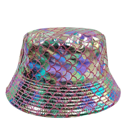 Colorful Shiny Leather Two Sided Fisherman Hat Women's and Men's Hip Hop Summer Sunshade Hat Foldable Bucket Hat