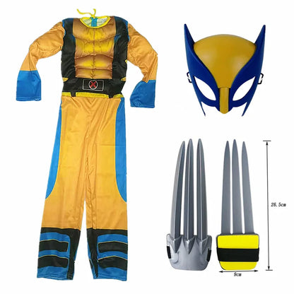 Boy's Wolverine Costume Movie Superhero Jumpsuit School Performance Outfit Halloween Mask Performance Costume Party Prop Gift