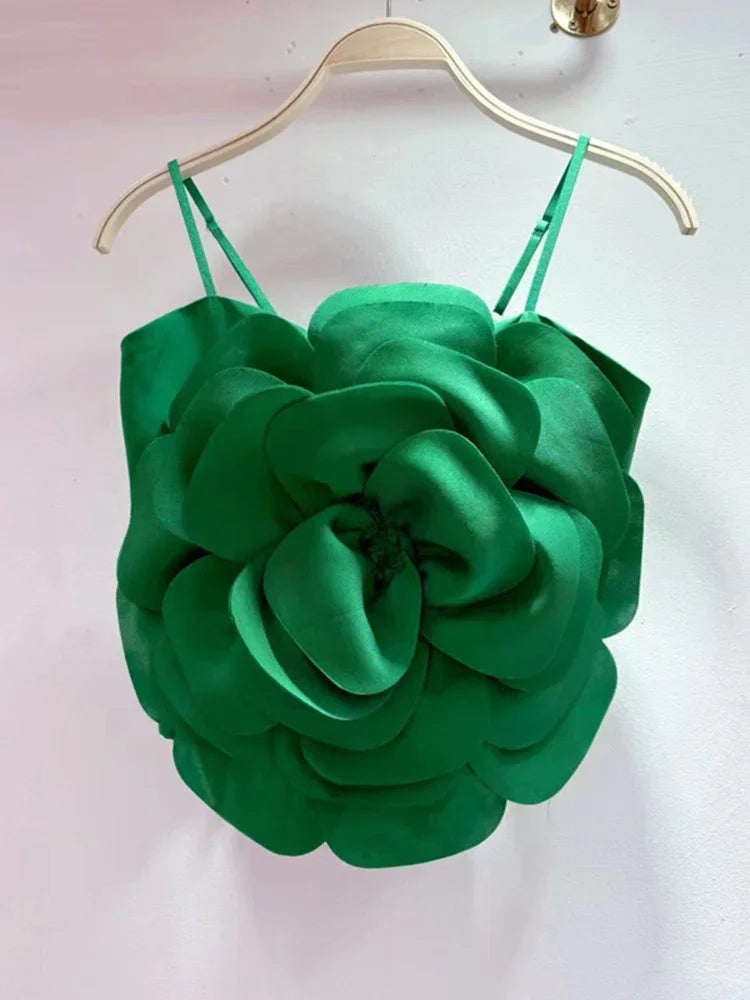 2026 3D Floral Spliced Designer Sling Tops Solid Color Backless Slim Sexy Vest Fashion Summer New Clothing