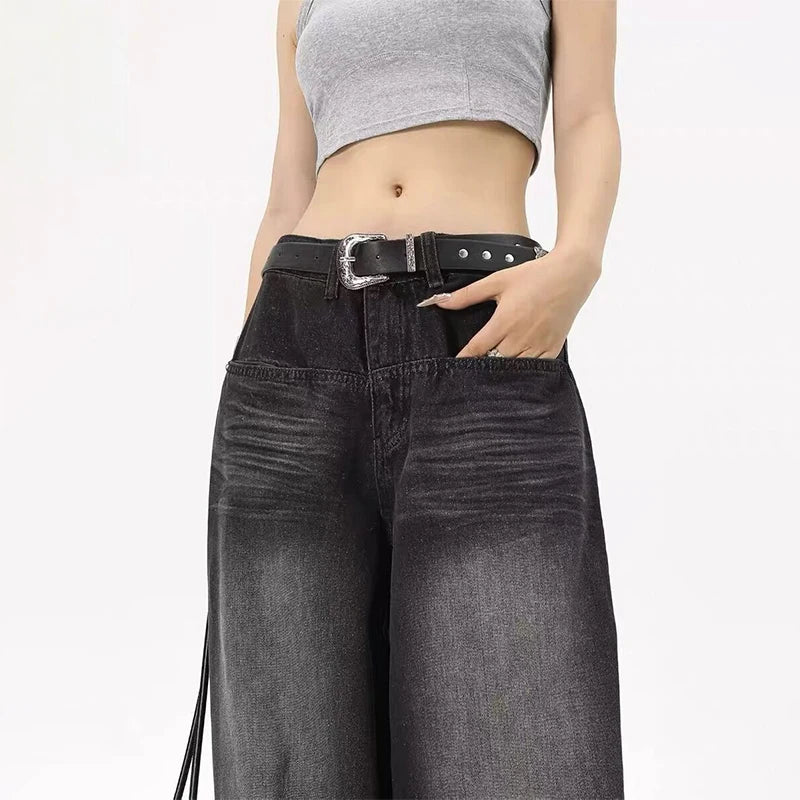 Oversized Retro Black Jeans Wide Leg Pants For Women