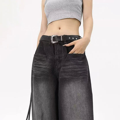 Oversized Retro Black Jeans Wide Leg Pants For Women