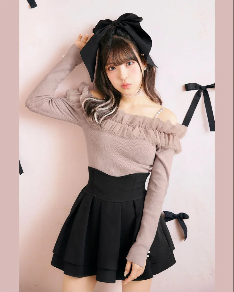 Japanese Lolita Skirts Ruffled Pleated Plaid Skirt Women 2026 Spring New Elastic High Waist Slimming Gentle Mini Skirt Culottes