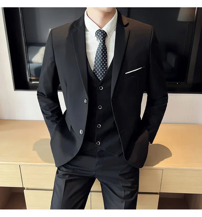 Men's High-Quality 3-Piece Business Casual Wedding Suit Vest Trousers Set Handsome Fashion Banquet Clothing S-6XL