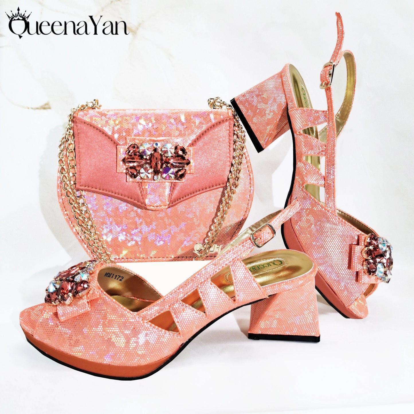 Special Synthetic Fabrics Design Teal Color Women's Matching Shoe and Bag Set  for Weddings and Parties