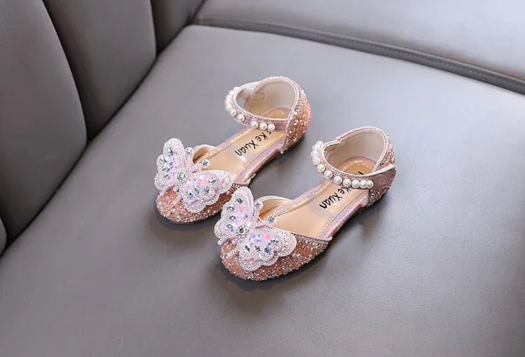 Kids Sandals for Girls Rhinestone Butterfly Elegant Versatile Children's Summer Sandals Soft Bottom Princess Fashion Flat Shoes