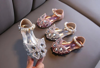 Kids Sandals for Girls Spring Summer Children Rhinestone Butterfly Dress Flat Sandals Fashion Causal Princess Pearl Single Shoes