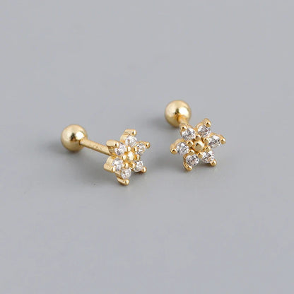 925 Sterling Silver Fashion Korean Petal Screw Bead Stud Earrings for Women Charm Ear Bone Piercing Jewelry Accessories