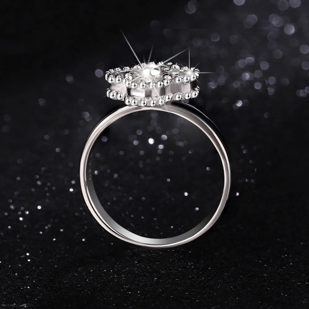 1.2CT Sterling Silver 925 Moissanite Ring Clover Lucky Jewelry Engagement Rings for Women Girls Luxury Gift