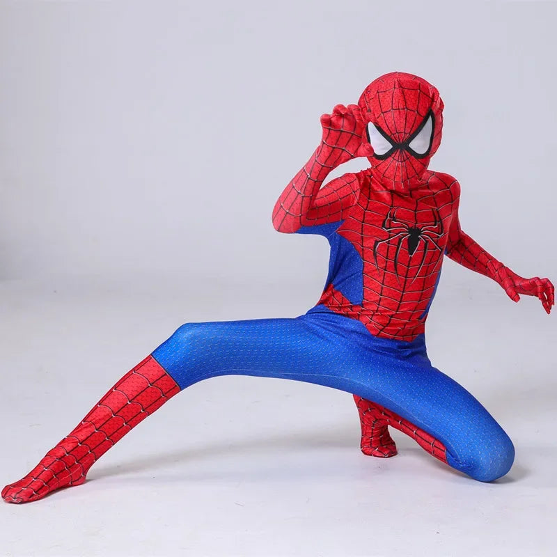 Kids Superhero Onesie Movie Character Role Play Mask Costume Halloween Spider Pattern Costume Kids Holiday Gift