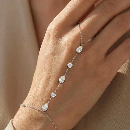 Round/Waterdrop Moissanite Diamond Ring Bracelets for Women 925 Sterling Silver Layering Finger Wrist Chain Adjustable
