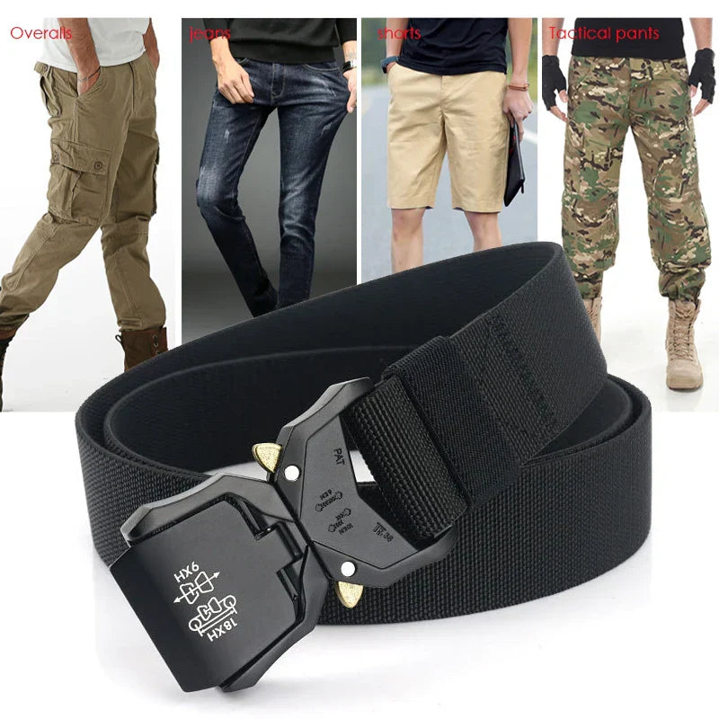 140cm Elastic Belt For Men Aluminum Alloy Quick Release Buckle Strong Nylon Tactical Belt Male Military Accessories