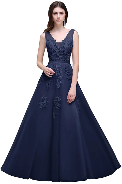 Gorgeous Pearl Pink Evening Dresses Illusion Strap Lace Appliques Square Neck V-Backless Gowns Slim A-Line Maxi Party Prom Dress