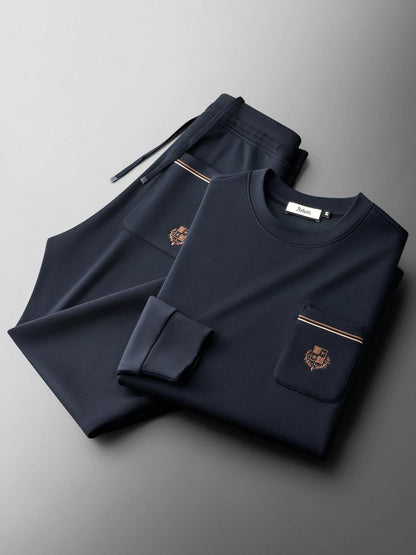 Autumn Light Luxury Italian Old Money Style Two-piece comfortable air-layer cotton men's sweatshirt casual sportswear set