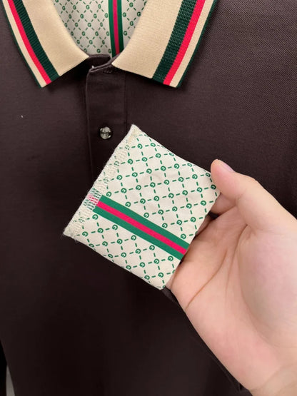 Luxury advanced  brand men long sleeve polo shirt unique stripe color blocked lapel fashion letter embroidery casual new T-shirt