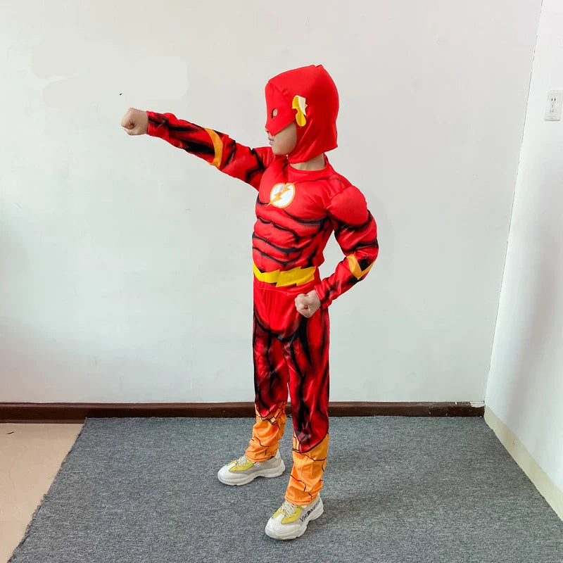 Boy's Deluxe Flash Costume Fancy Dress Up Kids Movie Carnival Party Halloween Flash Cosplay Costumes Mask Belt With Shoes 3-12Y