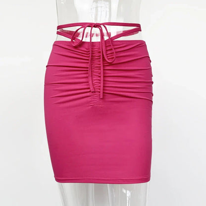 2026New Summer Women's ClothinginsHot girl high-waisted bodycon skirt European and American drawstring tie-up mini skirt