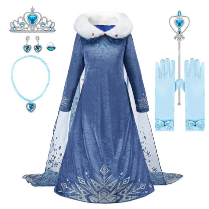 2025 Kid Elsa Anna Costume Girl Birthday Floral Dress Children Snow Queen Performance Fantasy Princess Evening Halloween Costume