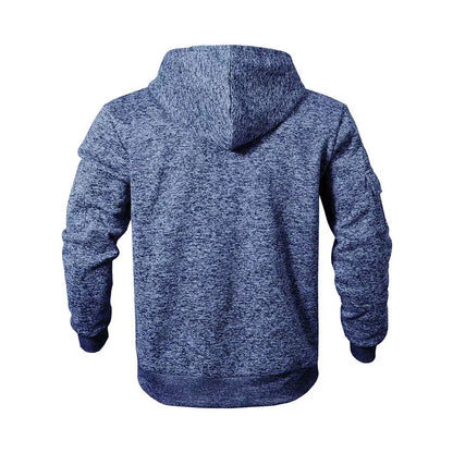 Heavy fleece men's jacket winter retro tooling pocket hooded zipper sports sweater men