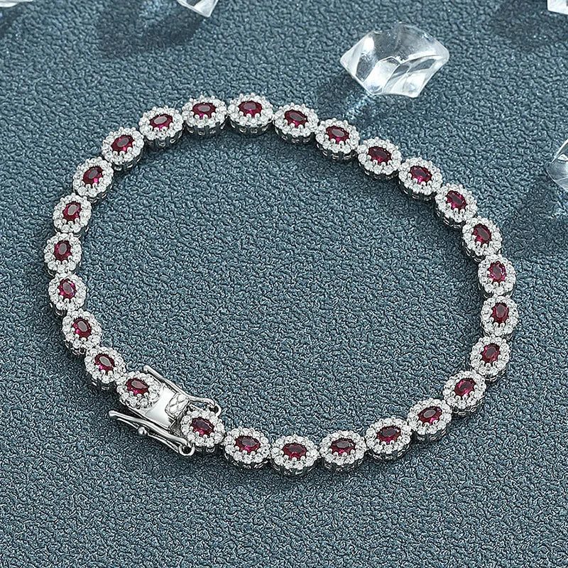 Real 18k White Gold Red Blue Green Moissanite Bracelet for Women Platinum Pt950 Single Row Diamond Simple and Versatile Gift