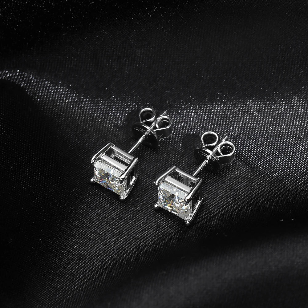 Certified 0.6/1/2/6carat Princess Cut Moissanite Diamond Stud Earrings for Women Men 925 Sterling Silver Square Ear Studs