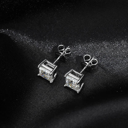 Certified 0.6/1/2/6carat Princess Cut Moissanite Diamond Stud Earrings for Women Men 925 Sterling Silver Square Ear Studs