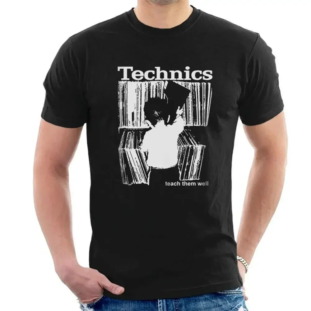 Camiseta Technics 2024 Infantil Ensine-os Bem Vinil Dj Camiseta Verão Moda de Rua Camiseta para Casal Camisetas Estampadas Roupas de Anime